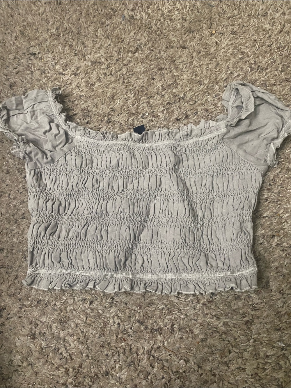 American Eagle Outfitters Smocked Off-Shoulder Crop Top - Gray